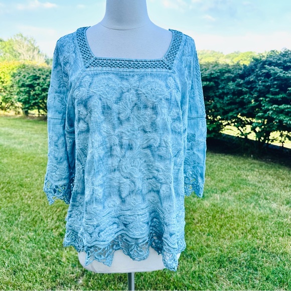 DEMOCRACY cold shoulder blouse lace detail subtle embroidery print Small - Picture 3 of 16